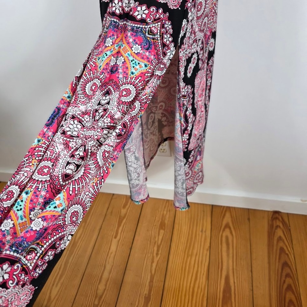 London Times Sheath Dress Womens 10 Pink Black Paisley Floral Boho Hippie Halter - Picture 5 of 7
